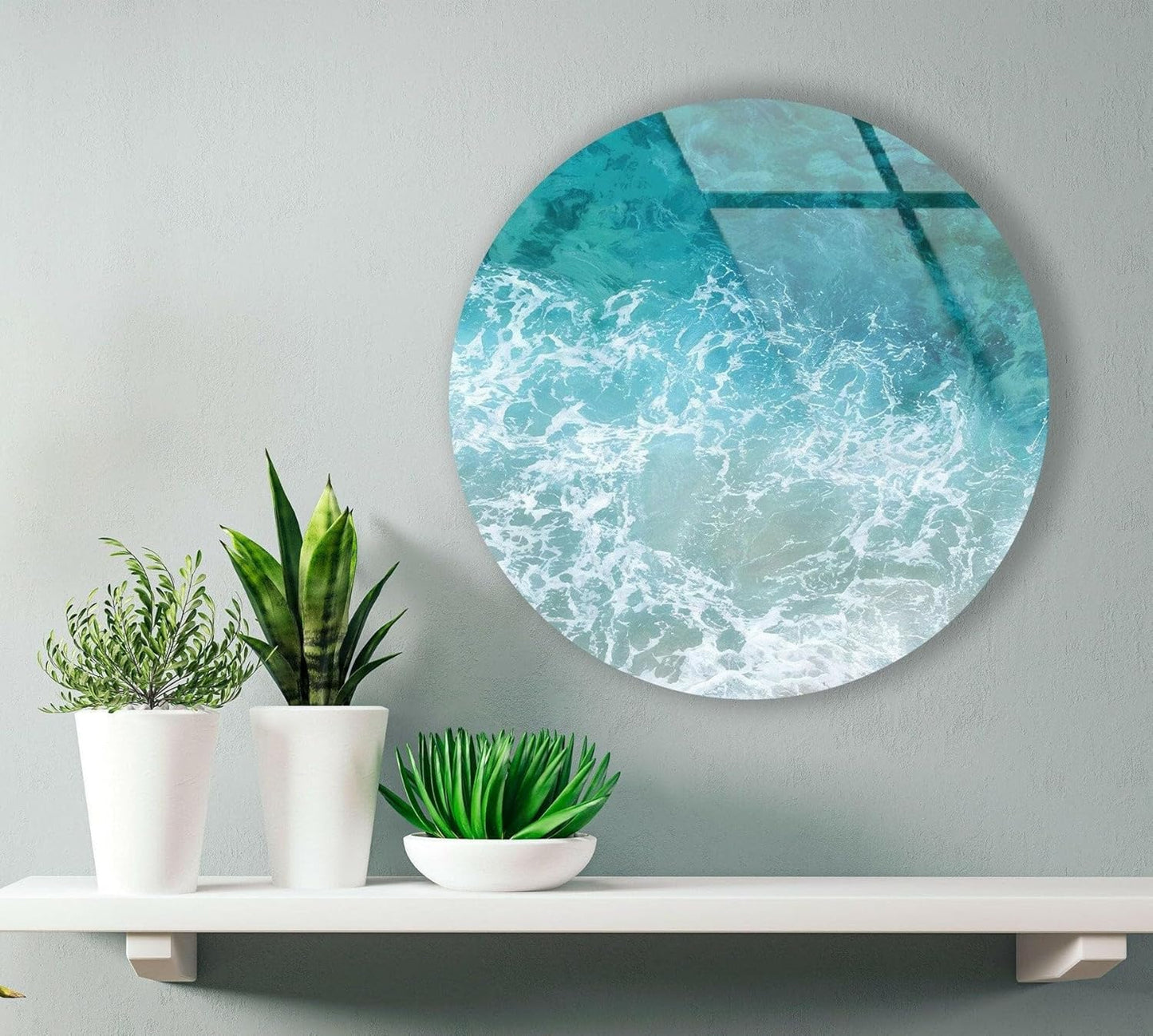 My Photostation.com 31.5''(80cm) Diameter Sea Waves Round Glass Wall Art Tempered Glass Printing Wall Decor Large Wall Art Wall Hangings
