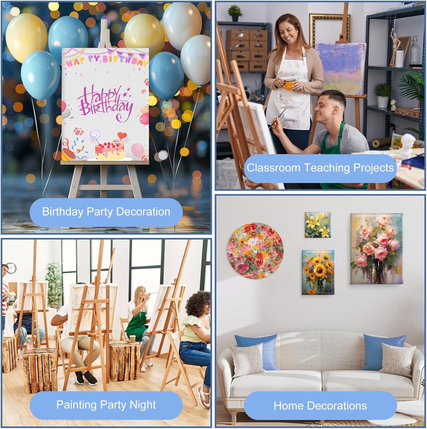 ESRICH 12 Pack Stretched Canvas for Painting, 4x4, 5x7, 8x10, 10x12, 12x16(2 of Each), Round Canvas with 8x8, 12x12(1 of Each), Blank Canvases Primed Paint Canvas for Beginners, Artists