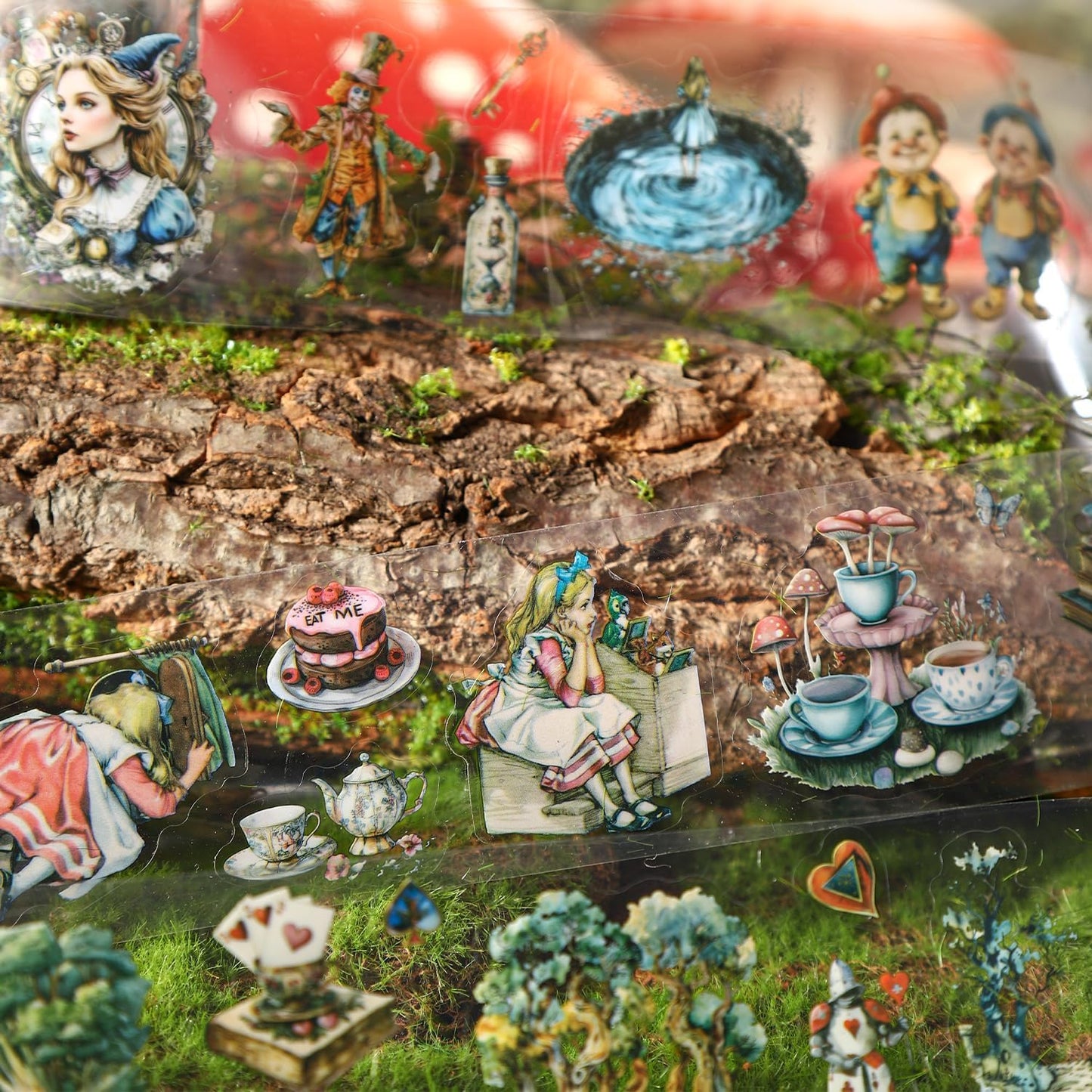 6 Rolls PET Tape Stickers for Journaling,Alice Fairy Washi Tape Stickers for Scrapbooking Supplies,Junk Journal,Phone Case,Photo Frame,Calendar,Cups(Spring)