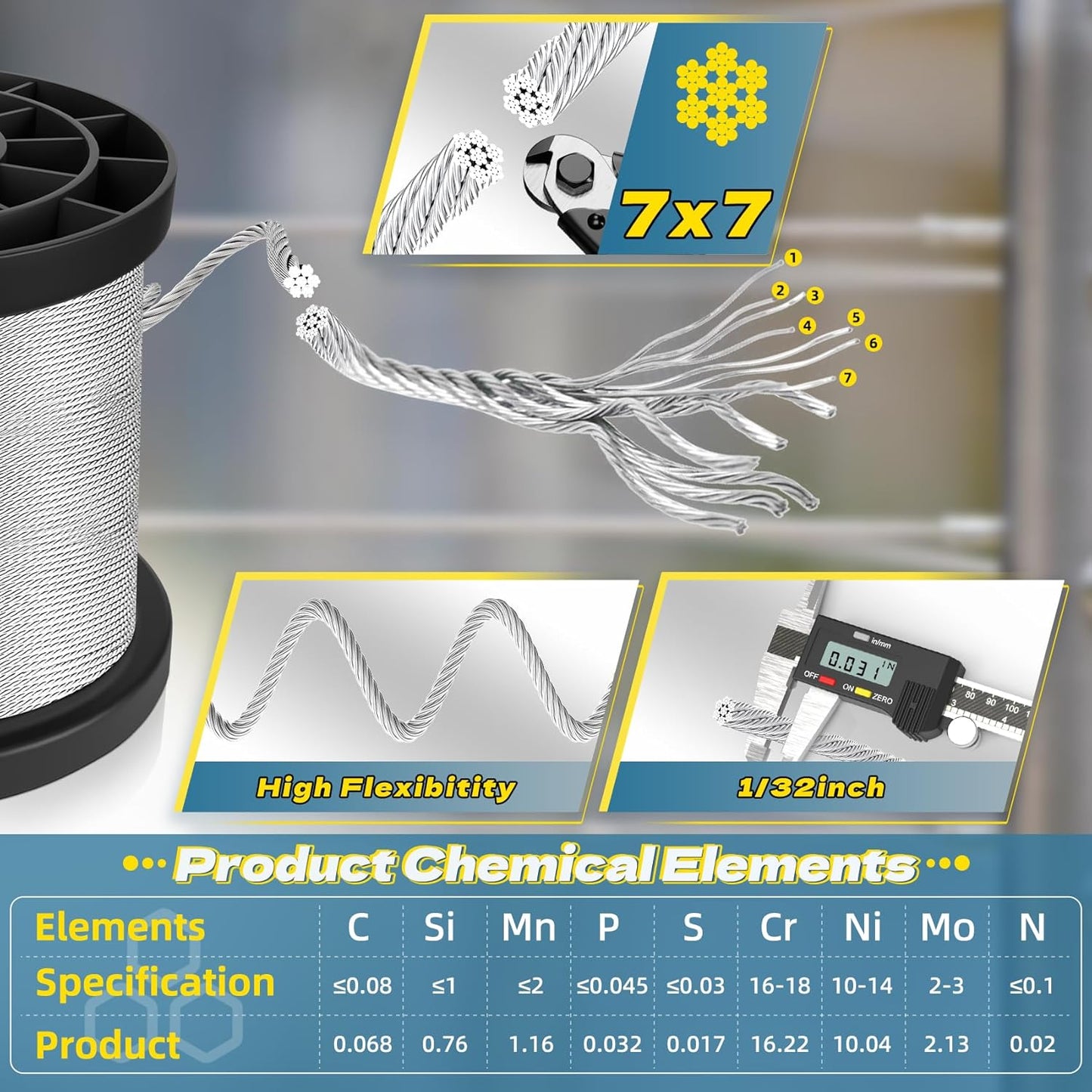 316 Stainless Steel Cable, 600FT 1/32IN Wire Rope with 150Pcs Aluminum Sleeves Stops, for String Lights Hanging, Clotheslines, Trellis Wire