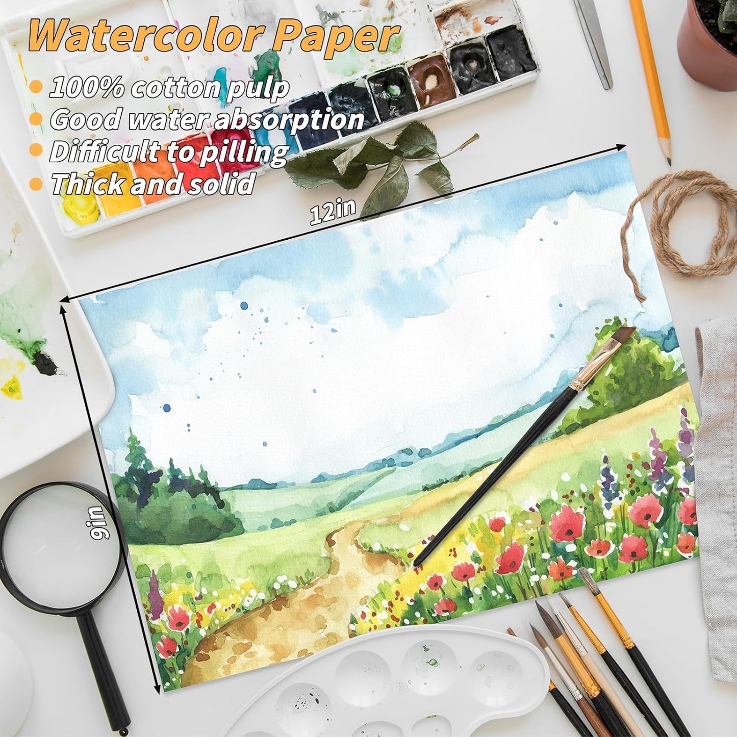 300 Sheets Cotton Watercolor Paper Bulk -140LB/300GSM Art Paper-9 x 12 inch Painting & Craft Paper, Finger Paints, Watercolor, Tempera, Drawing, Art Room & Home School Crafts