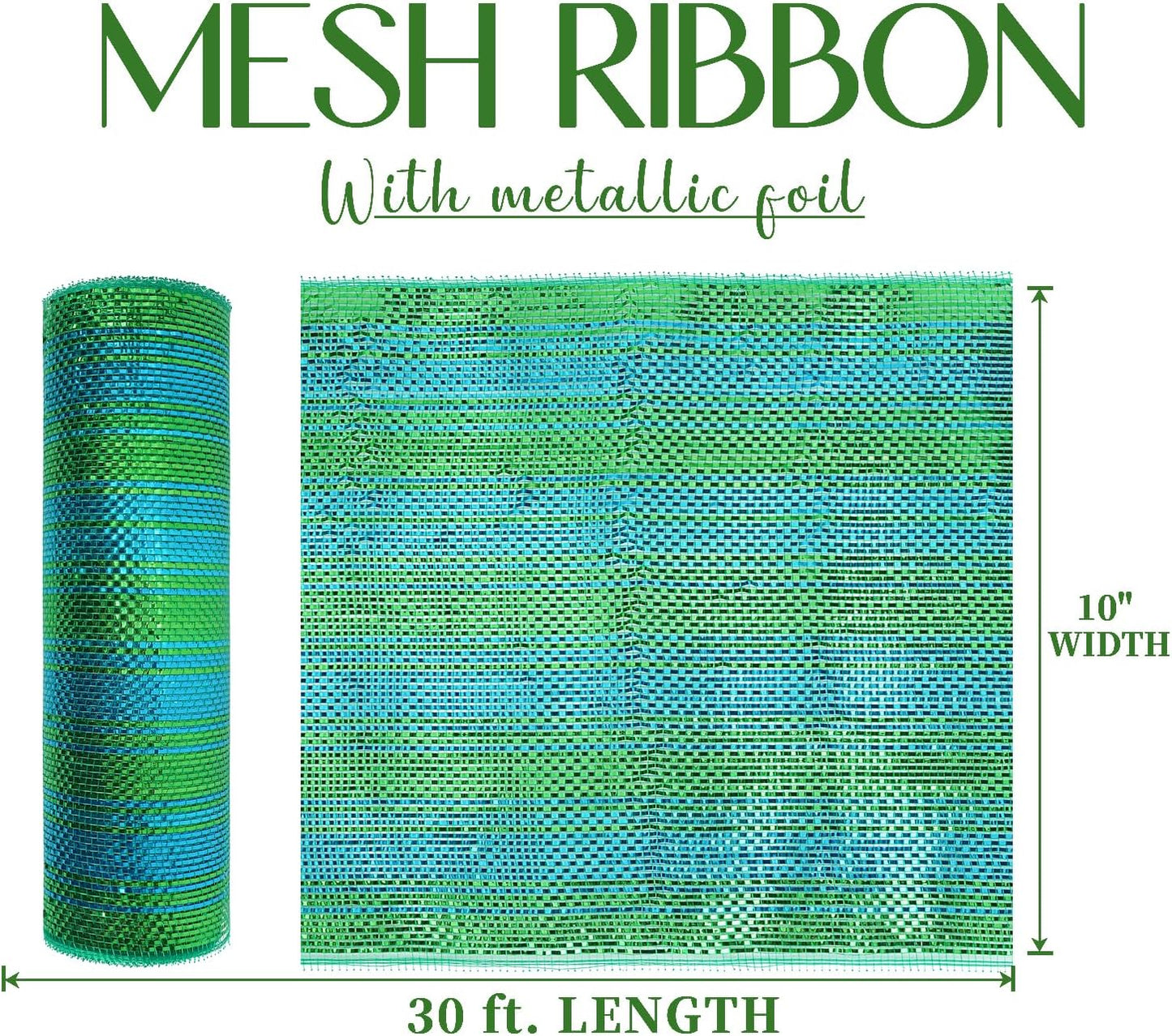 MEEDEE Peacock Ombre Deco Mesh 10 Inch Deluxe Wide Foil Metallic Xmas Mesh Christmas Tree Ribbon Ombre Mesh Ribbon for Christmas Tree, Wreaths, Garland, Gift Wrapping, Bows Making (30 Feet)