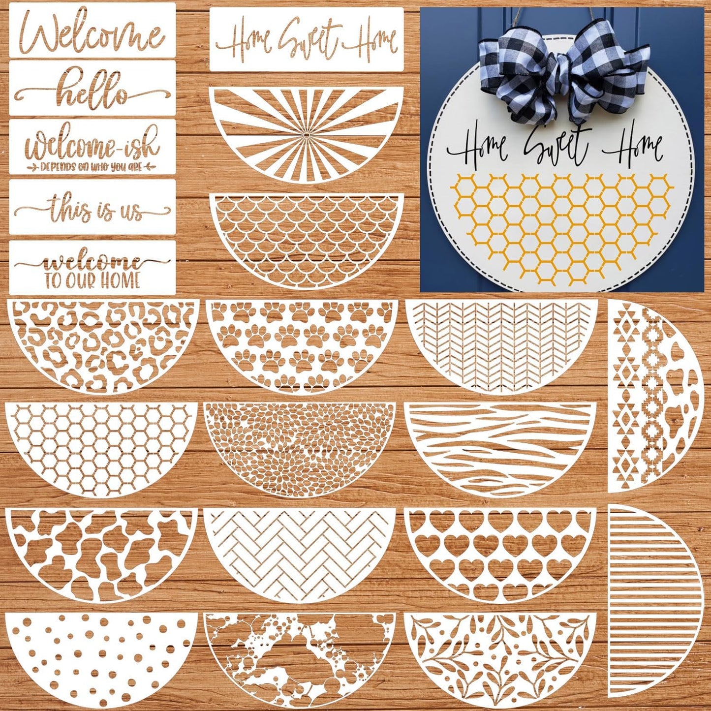 Welcome Stencils for Painting on Wood 12” Welcome Stencil for Wood Sign Doormats Half Round Hello Stencils for Wood Sign Door Mat Fabrics