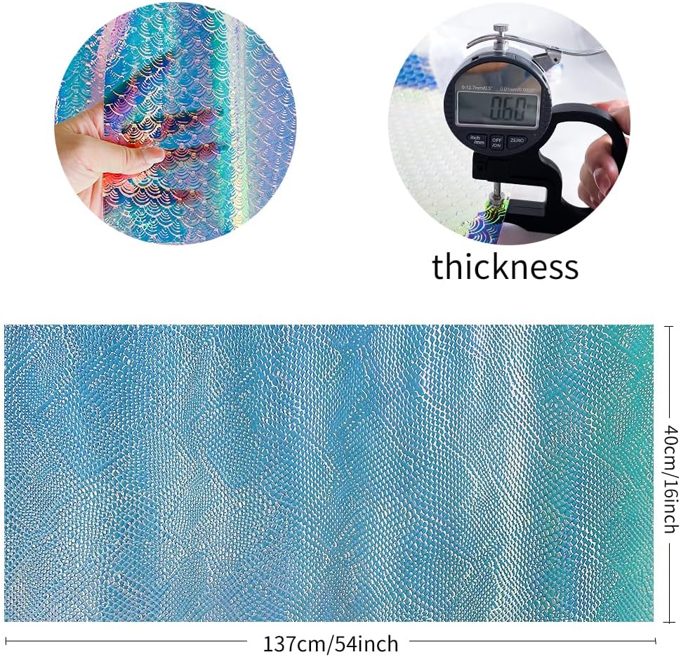 ONEART | Iridescent Transparent Embossed Vinyl Holographic Blue Clear PVC Vinyl Craft Film 16"×54" for Sewing DIY Projects-Conch