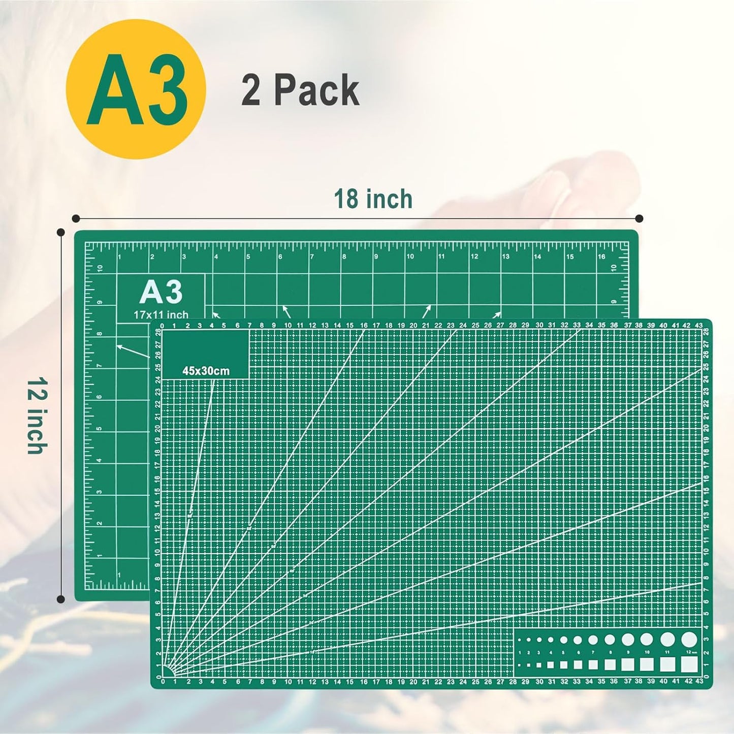 2 PCS Self Healing Cutting Mat 12" x 18": Sewing Rotary Cutting Mat for Crafts and Fabric Sewing Scrapbooking Quilting and Precision Cutting (2, Green)