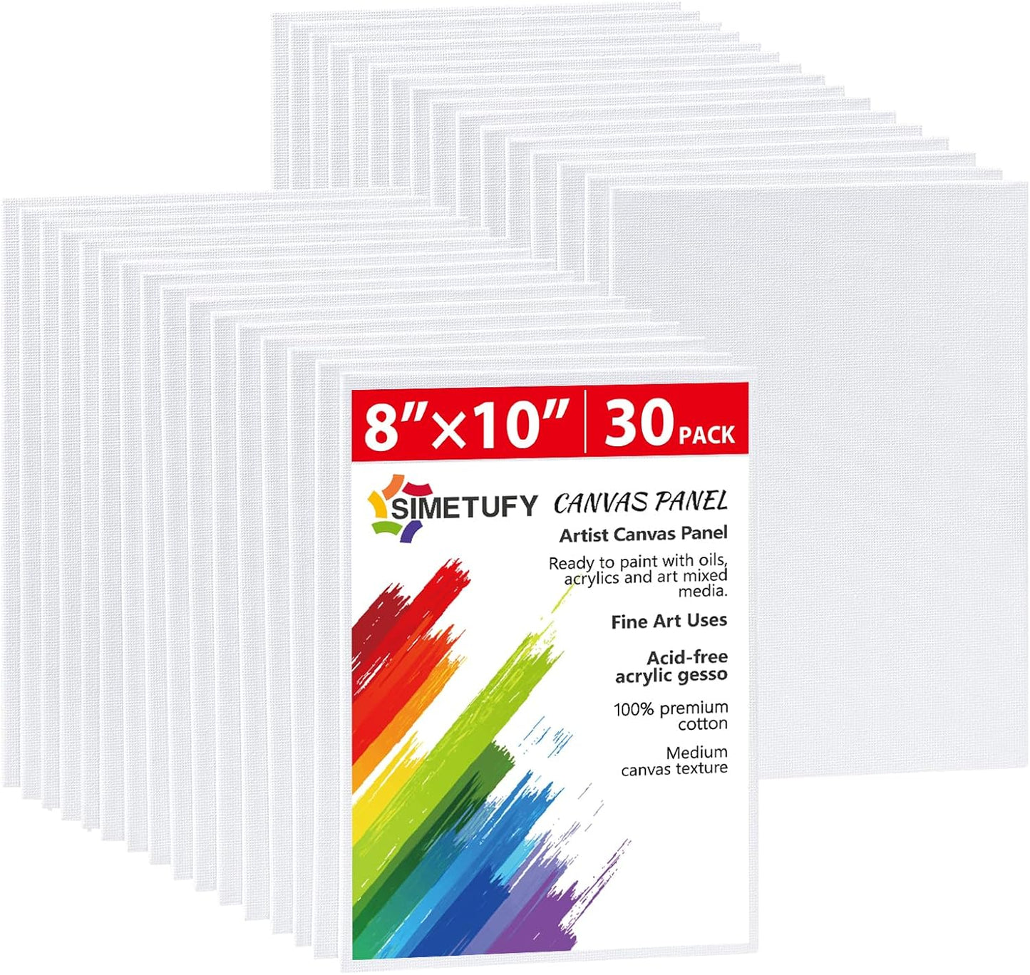 Simetufy 30 Pack 8x10 Inch Painting Canvas, Blank Cotton Canvas Panels Bulk Value Pack for Party, Acrylics Oil Watercolor Tempera Paints