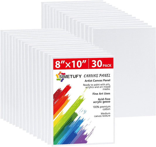 Simetufy 30 Pack 8x10 Inch Painting Canvas, Blank Cotton Canvas Panels Bulk Value Pack for Party, Acrylics Oil Watercolor Tempera Paints