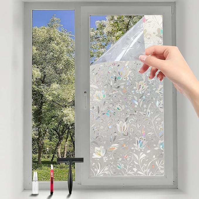 Frosted Glass Window Privacy Film Decorative, Bathroom Window Privacy Film for Glass Windows Cover, Static Cling, Removable, Reusable, Anti-UV, Heat Blocking, with Tools 29x157inch