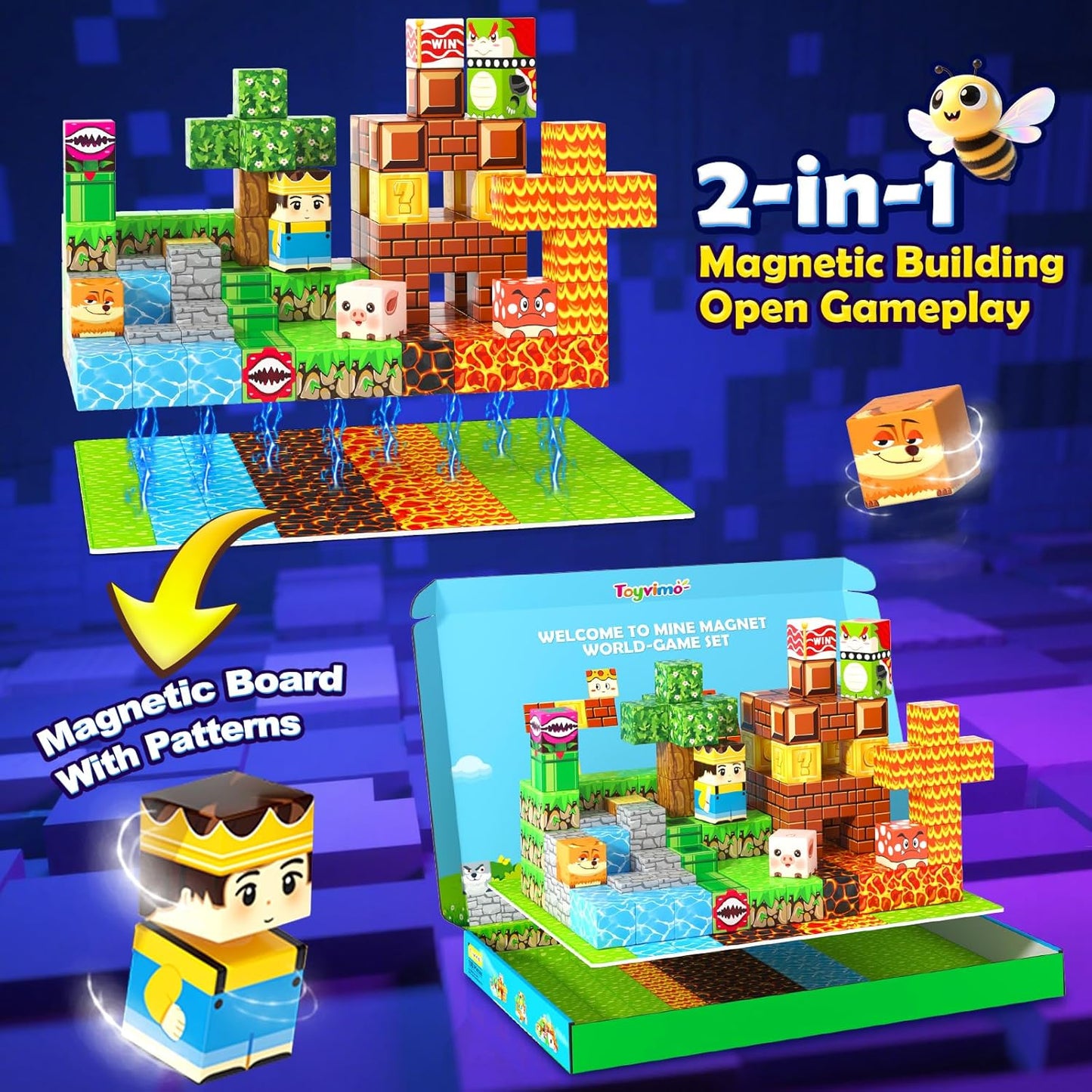 200PCS Magnetic Blocks Toys for Kids Ages 3-5 6-8 8-12 with Magnetic Board Sensory Kids Toys Stacking Blocks, Build Mine Magnet World-3 4 5 6 7 8 9 10 Year Old Boy Girls Birthday Gifts