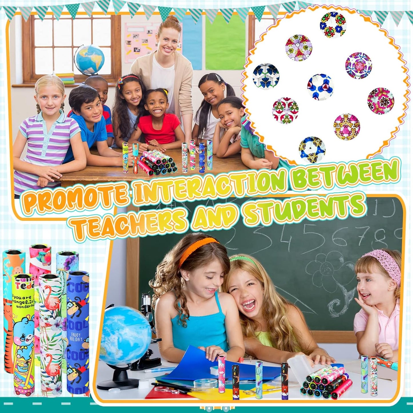 60 Pcs Classic Kaleidoscope Educational Kaleidoscope Toy Return Gift Vintage Educational Toys Party Bag Fillers School Classroom Prizes for Adult Teen Party Carnival Prize, Random Style (Cute Style)
