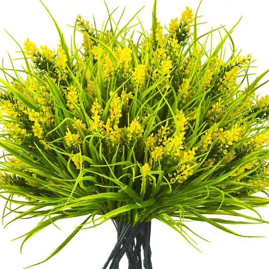 20 Bundles Artificial Plants Outdoor Fake Monkey Grass with Flowers (Yellow)