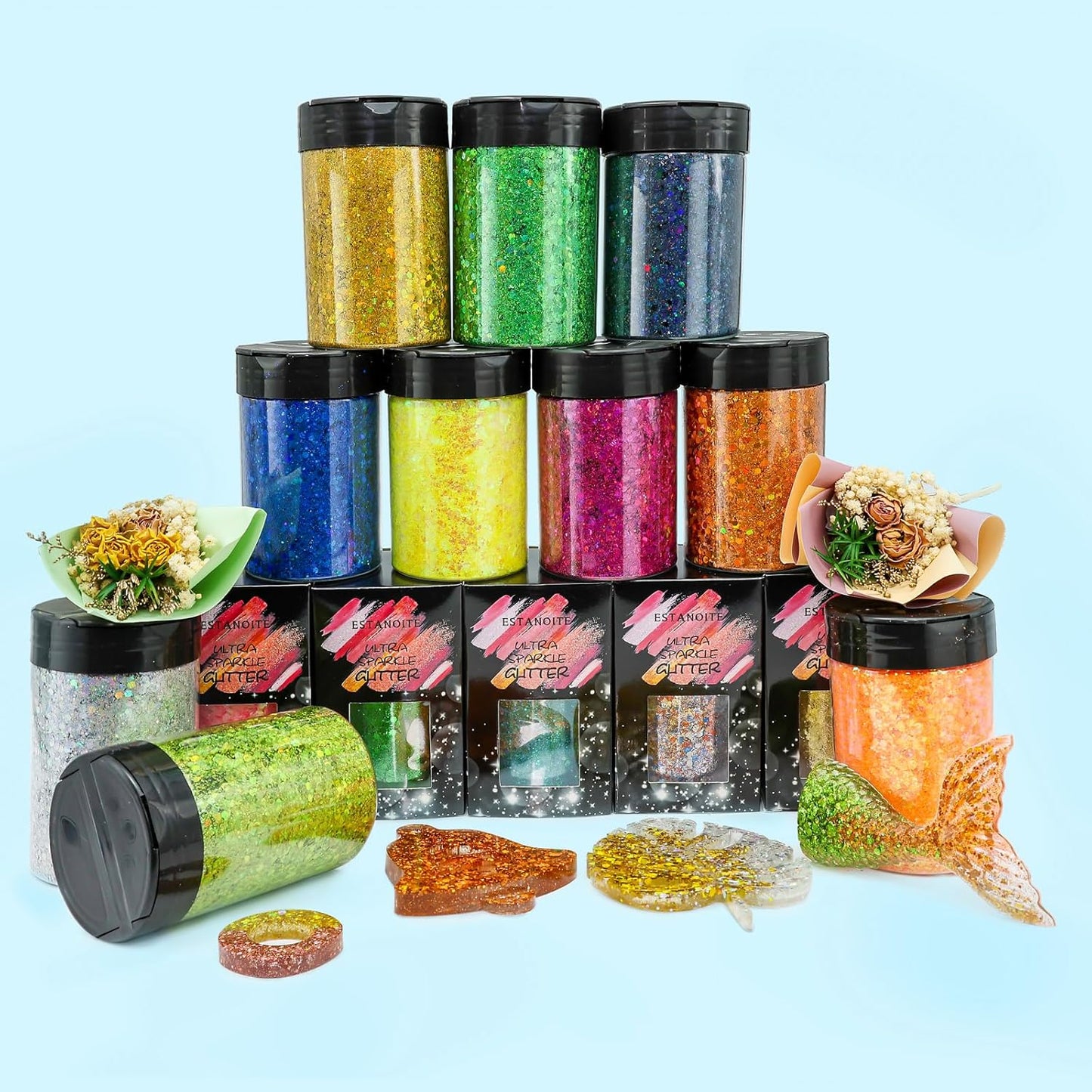 Chunky Glitter, 160G/5.64OZ Craft Glitter for Epoxy Resin, Mixed Fine Glitter & Chunky Glitter, Metallic Chunky Glitter for Hair, Nail Arts, Body, Bulk Glitter for DIY Tumbler Painting (Xmas Green)