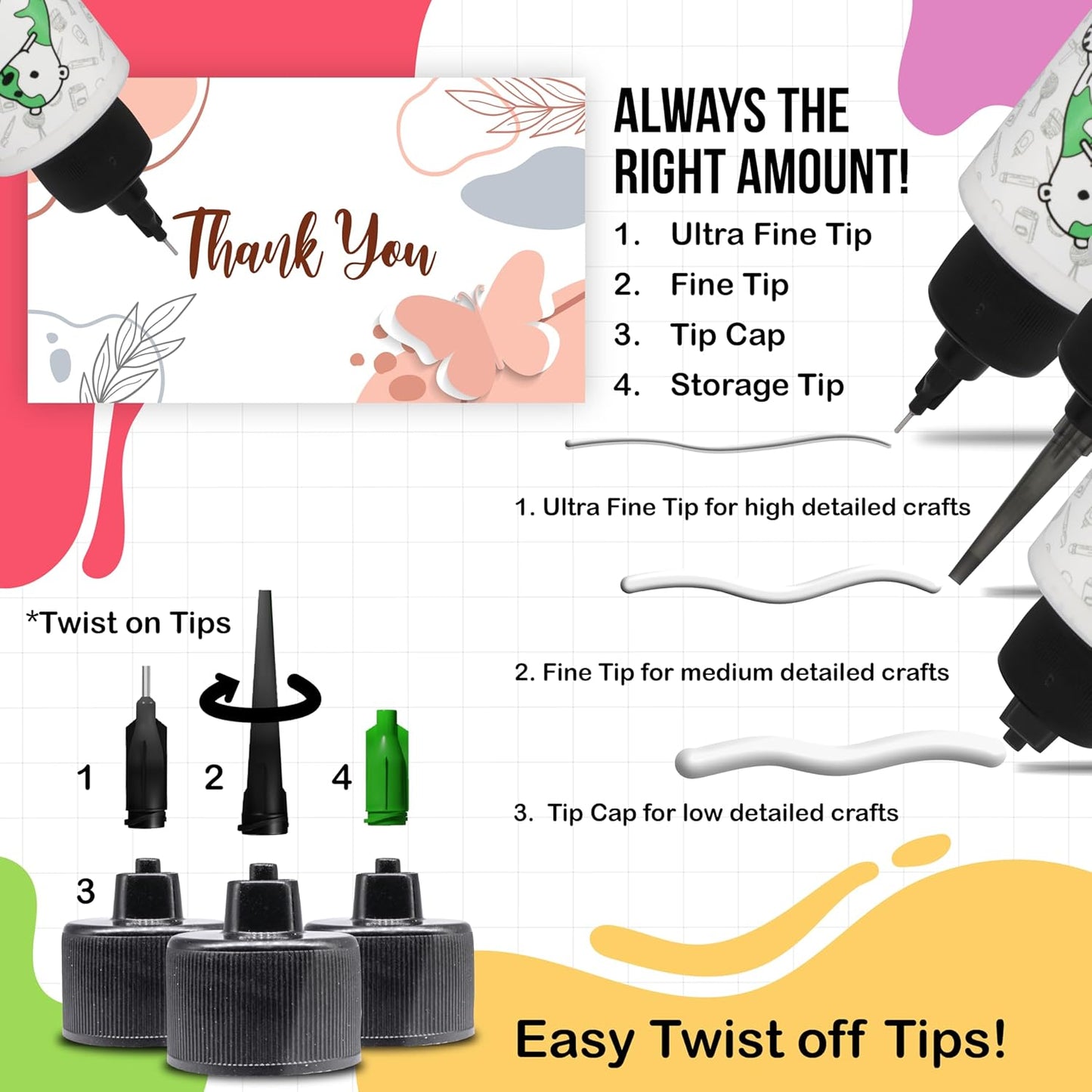 Bearly Art Precision Craft Glue - The Original - 4fl oz - Tip Kit Included - Dries Clear - Metal Tip - Wrinkle Resistant - Flexible and Crack Resistant - Strong Hold Adhesive - Made in USA