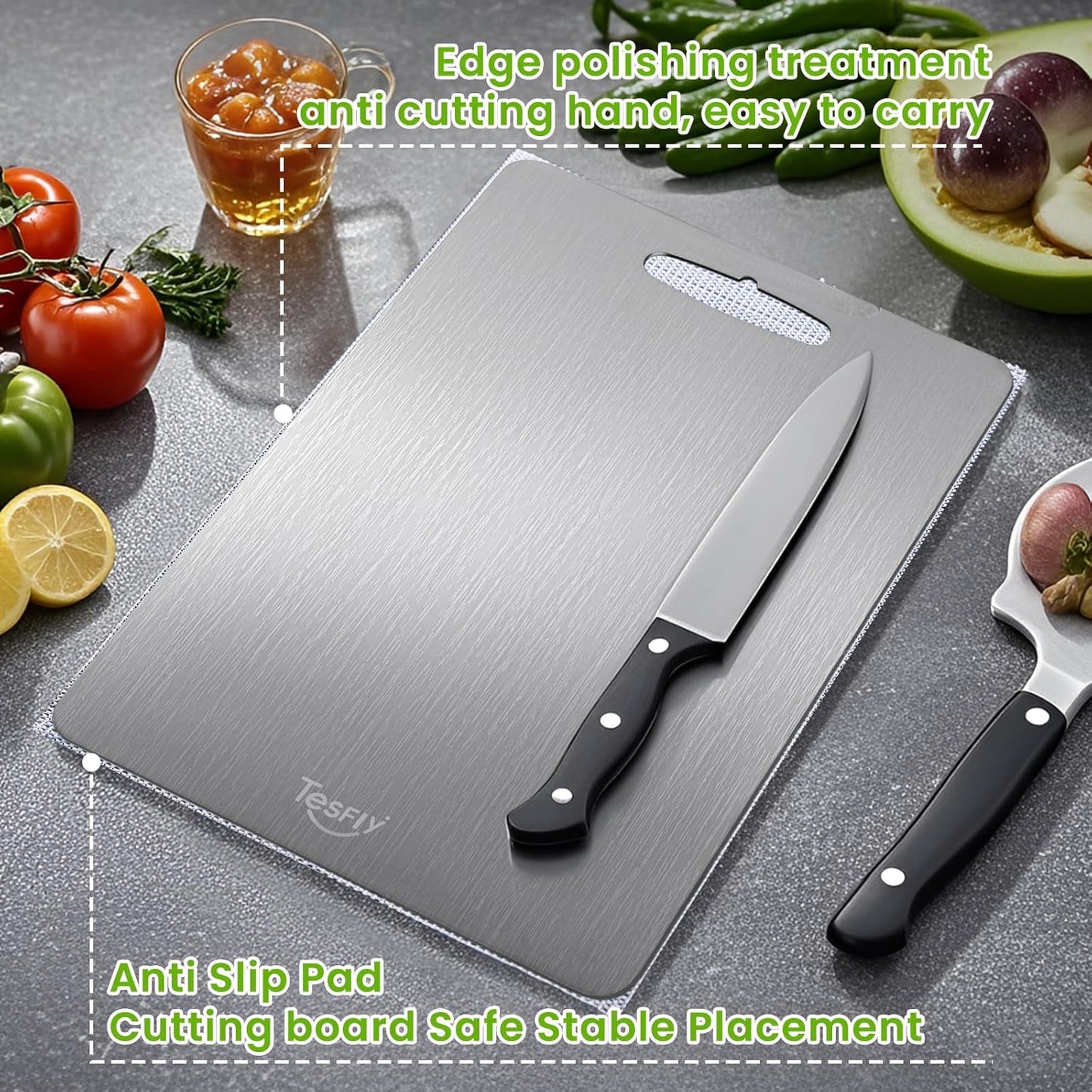 New Titanium Cutting Board - 100% Pure Titanium Cutting Boards For Kitche,Easy to clean, Double-sided food-grade Cutting Board For Meats, Fruits And Vegetables (13 * 9)