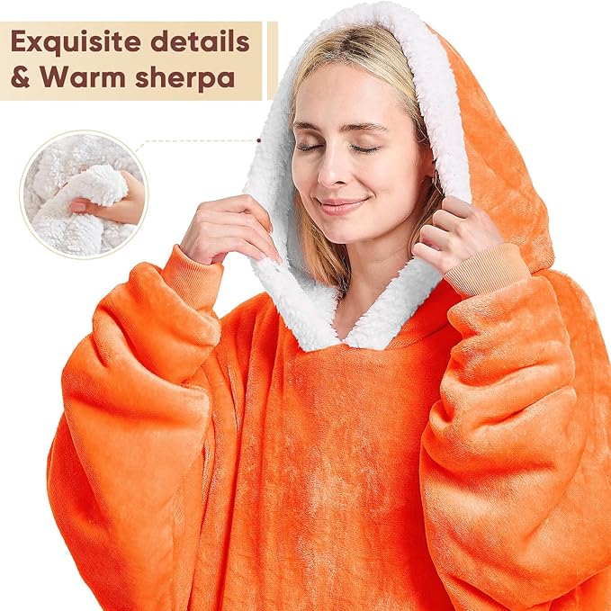 yescool Wearable Blanket Hoodie, Flannel Sherpa Fleece Blanket Sweatshirt for Adults Women Men,One Size Fits All