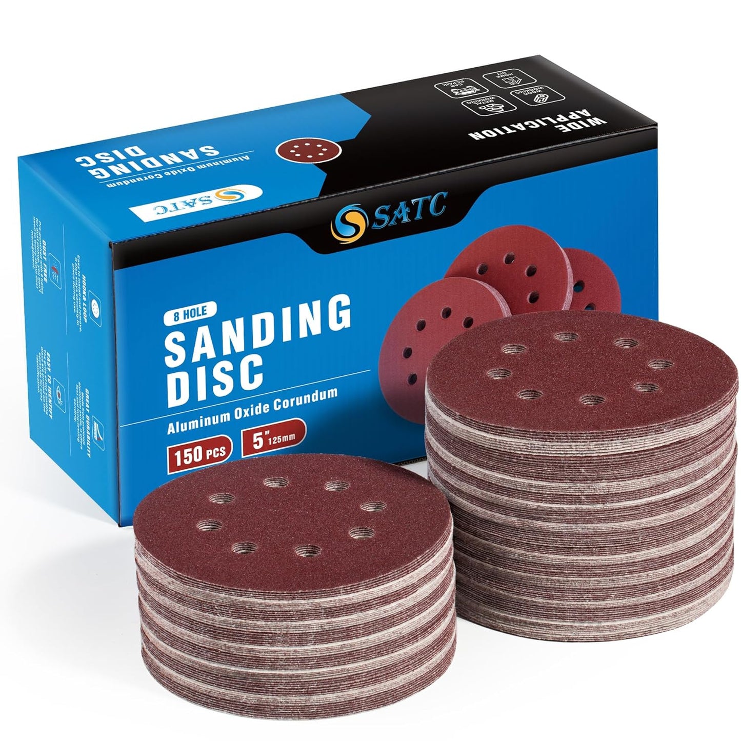 S SATC Sanding Disc 150 PCS 5 Inch 8 Hole Sanding Discs Selected Aluminum Oxide Orbital Sandpaper 150 Grit