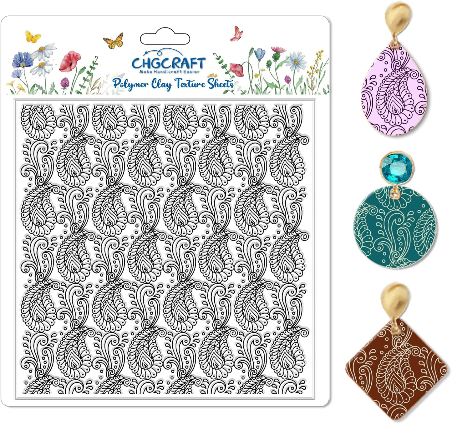 CHGCRAFT Paisley Pattern Polymer Clay Texture Sheets Retro Pattern Silicone Texture Stamp Modeling Pattern Pad for Jewelry and Clay Earrings Tools, 5.5x5.5 inch
