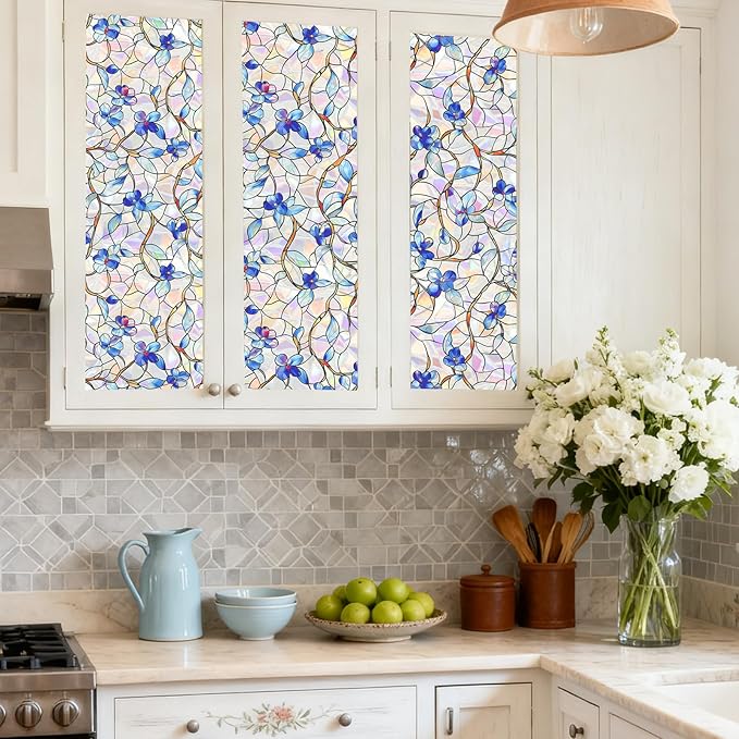 Window Privacy Film Home Room Bathroom Spring Decor Car Decorations One Way Privacy Window Clings Decals Tint Door Cover Rainbow Renter Friendly Stickers Static Cling Stained Glass Windows