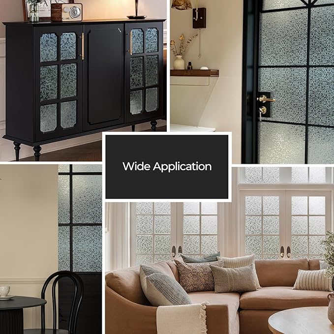 Window Privacy Film, Glass Decorative Static Cling, Removable Sun Blocking Vinyl Covering,Window Film for Home Kitchen Living Room, Seawaves, 17.3" x 78.7"