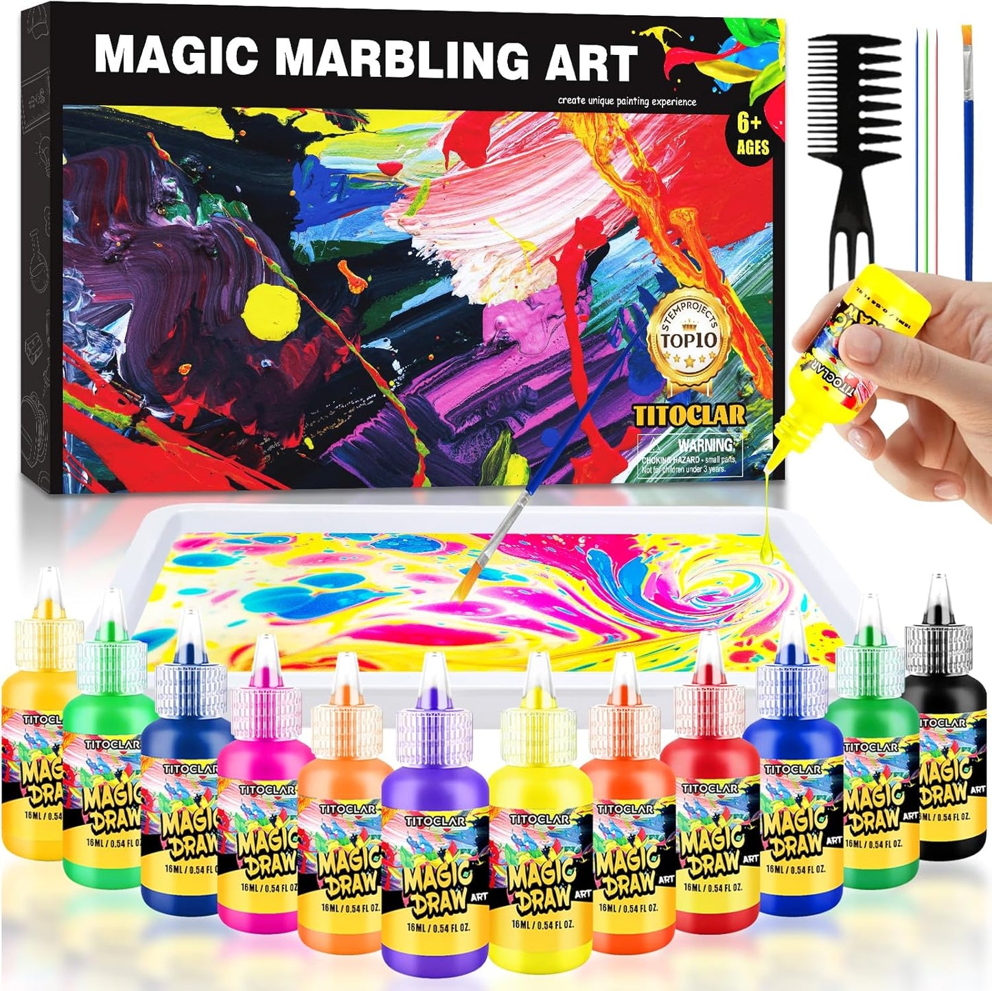 Water Marbling Paint Kit, Arts and Crafts For Kids,Birthday Gifts for Girls Boys 3+Years Old, Toys For Ages 8-13 5-7 3-6, Art Supplies for Kids