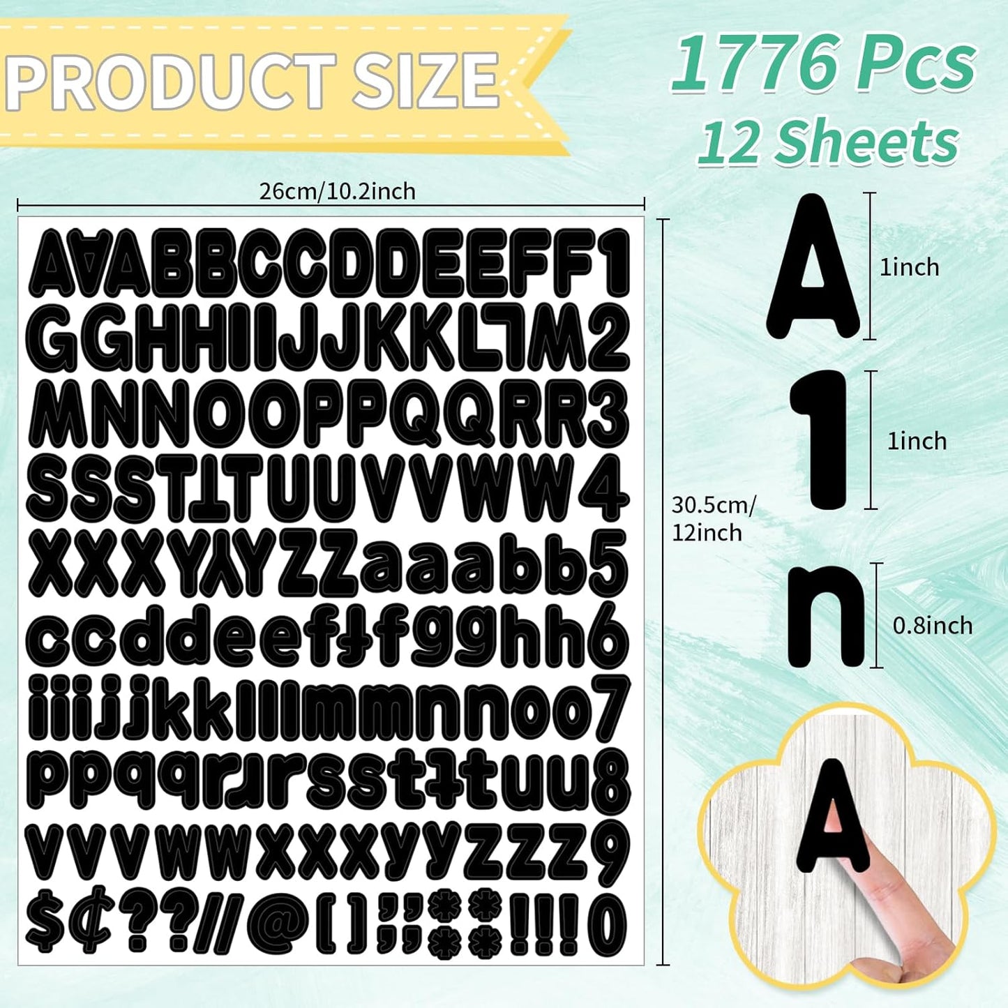 Alphabet Stickers, 1''Inch 12 Sheets Black Letter Stickers, Self Adhesive Vinyl Mailbox Numbers, Self Adhesive Letters for Bulletin Boards, Classroom, Home Decor