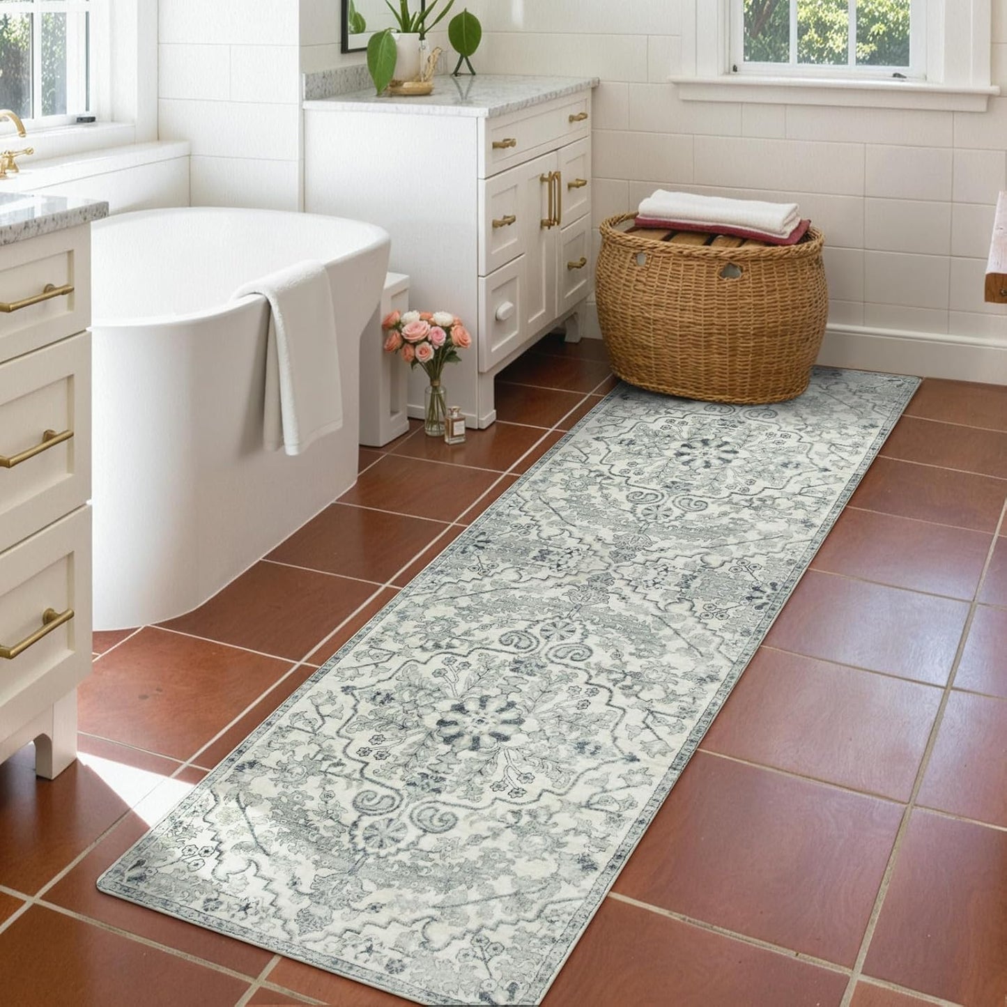 Lahome Bohemian 2'8" x 10' Washable Long Hallway Runner Rug, Soft Kitchen Rug Runner, Non Slip Non-Shedding Stair Carpet Runners for Hall Bathroom Hardwood Floors, Beige