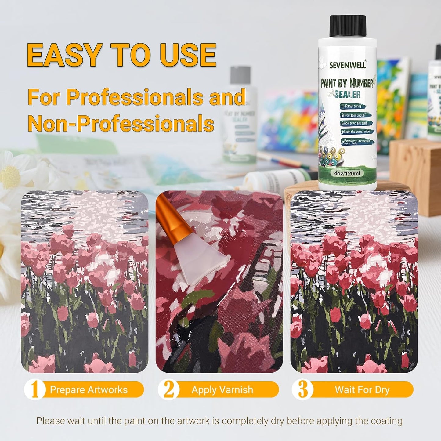 SEVENWELL Gloss Varnish for Acrylic Painting, Paint by Numbers Sealer, Acrylic Clear Coat, High Finish Non-Yellowing Anti-Crazing for Air Dry Clay Glaze