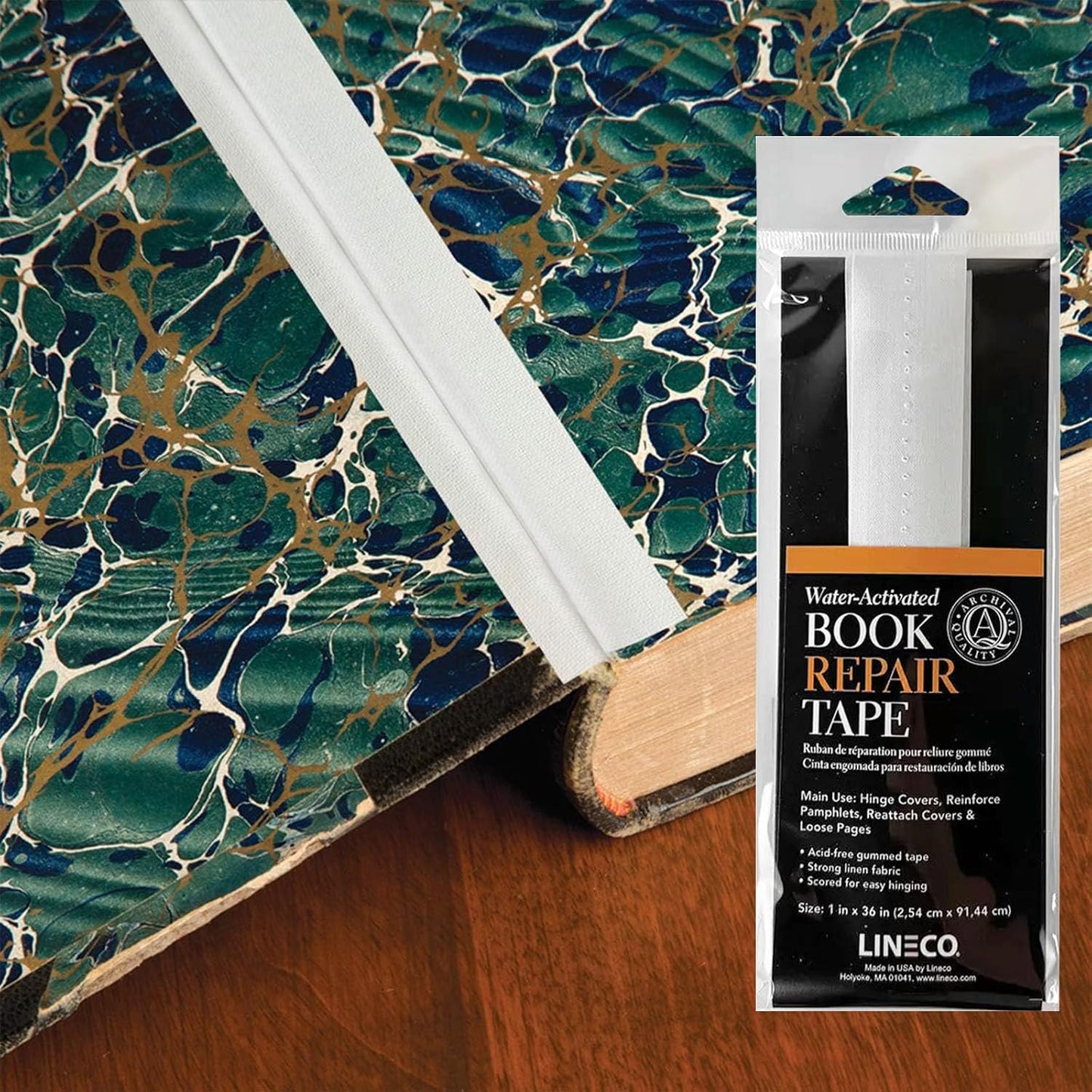 Lineco Water-Activated Book Repair Tape, Use for Hinging Covers, Repairing Pamphlets and Paper Pages. Non-Yellowing, Neutral pH, 2 in x 48 Inch