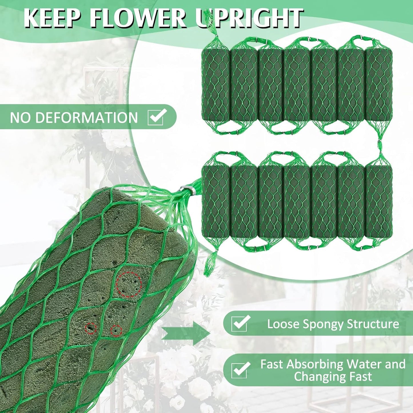 Preboun 14 Pcs Floral Foam Garland 27.6ft Absorption Flower Holder Plant Foam Flower Green Sponge Foam for Wedding Arch Door Tabletop Decoration Arrangement Home Garden Craft