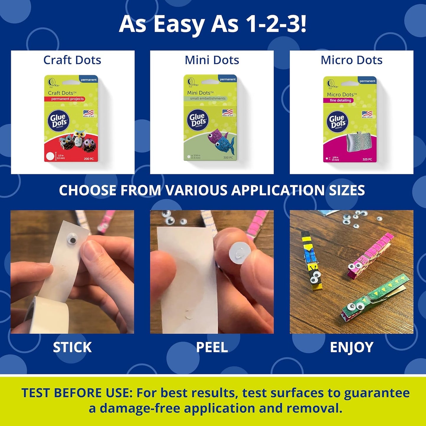 Glue Dots, Crafter's Pack, Double-Sided, Mini Dots, Craft Dots, Micro Dots, Permanent, 825 Dots, DIY Craft Glue Tape, Sticky Adhesive Glue Points, Liquid Hot Glue Alternative, Clear, 3 Pack