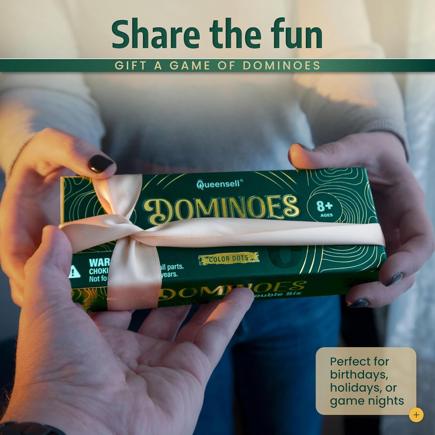 Queensell Dominos Set for Adults with Colored Dots - Double 6 Dominoes Set is a Classic Board Games for Kids and Adults - Double Six Standard Dominos Set 28 Tiles