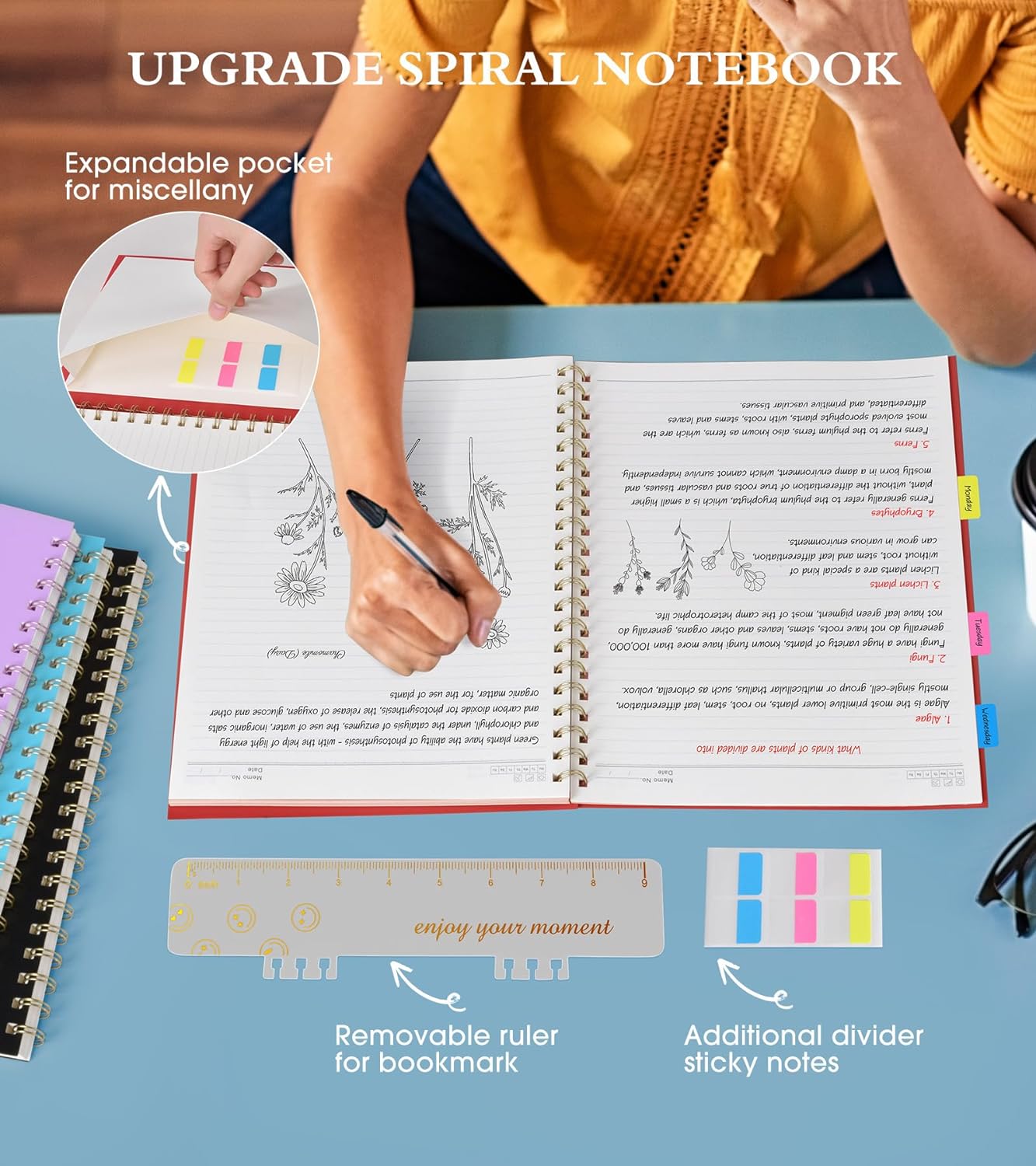 Spiral Notebook Journal 8.5” x 11”, A4 Large Notebooks for Women Men, College Ruled Lined Journal, 100 GSM Paper, Hardcover Spiral Bound Journals for Work School Writing Note Taking Business, Red