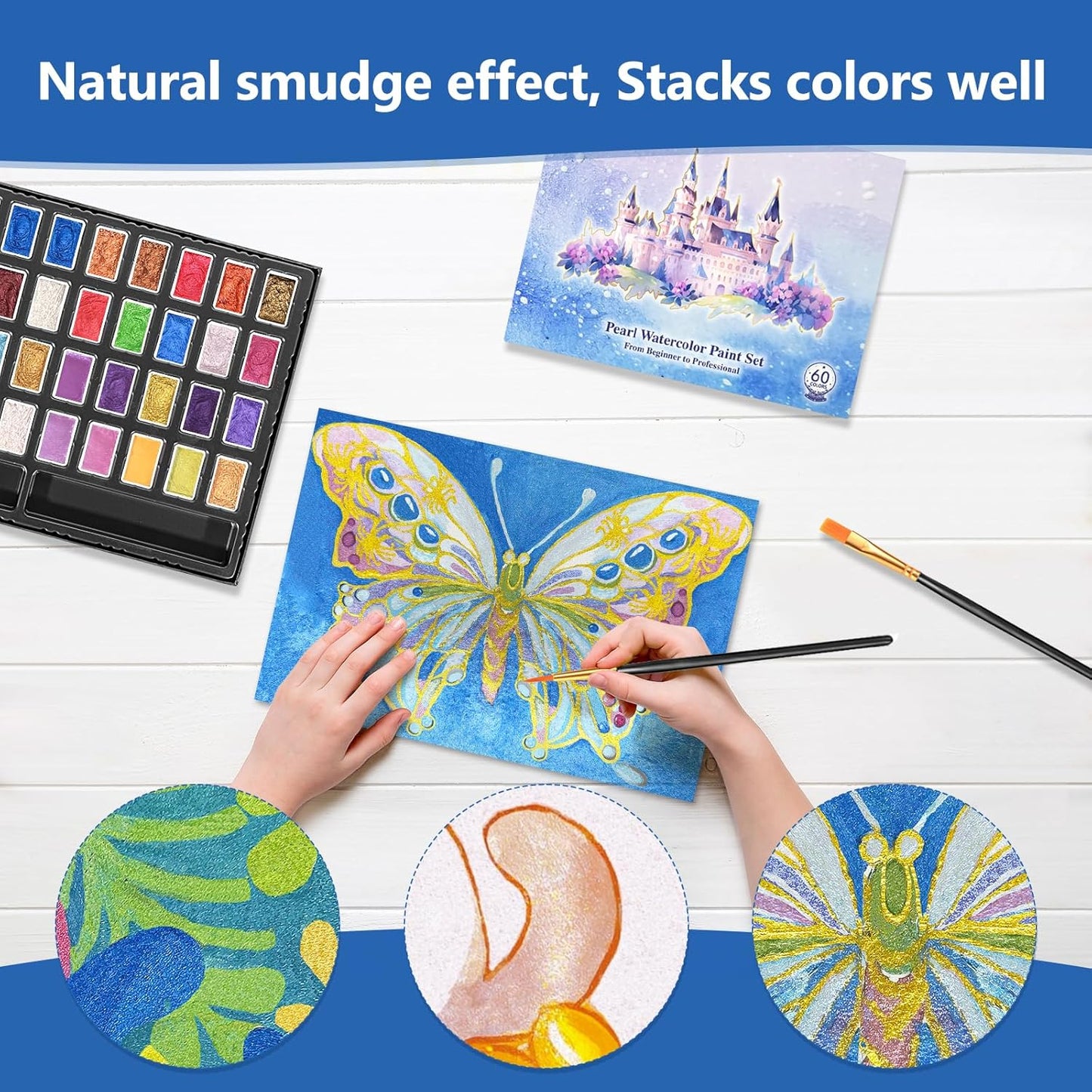 Mini Glitter Watercolor Paint Set with Paper, 36 Colors Shimmer Metallic Watercolour Painting Sets, Solid Pearl Water Color Paints for Adult, Kids, 1ml Trial Package(3ml 36 Colors)