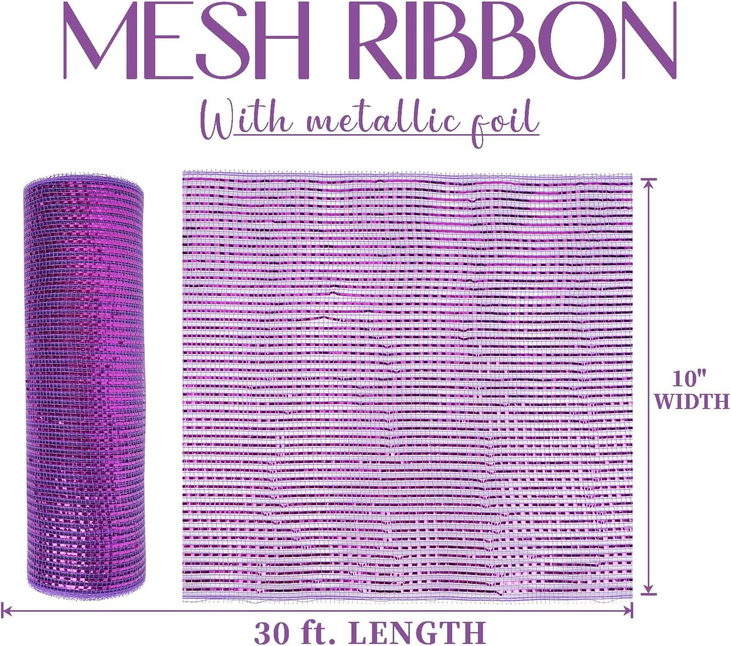 MEEDEE Purple Deco Mesh 10 Inch Deluxe Wide Foil Metallic Mesh Decorative Mesh Wide Purple Mesh Ribbon Halloween Mesh for Wreaths, Christmas Tree, Garland, Gift Wrapping, Bows Making (30 Feet)