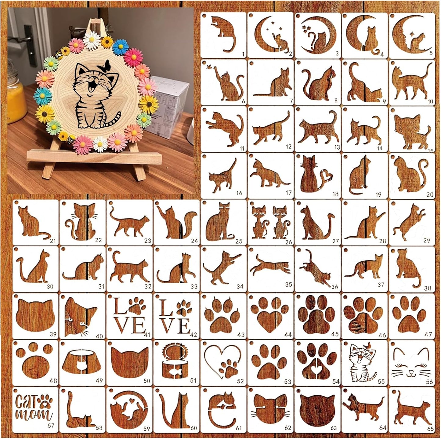 Small Stencils for Painting on Wood Reusable, 3 Inch Reusable Stencil for Craft Ornament Paint Template Stencils for Wall Card Rock Wood Signs Coasters Canvas Home Decor (cat)