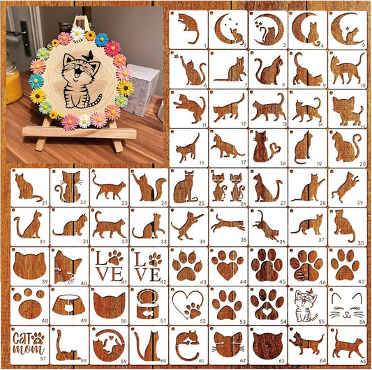Small Stencils for Painting on Wood Reusable, 3 Inch Reusable Stencil for Craft Ornament Paint Template Stencils for Wall Card Rock Wood Signs Coasters Canvas Home Decor (cat)