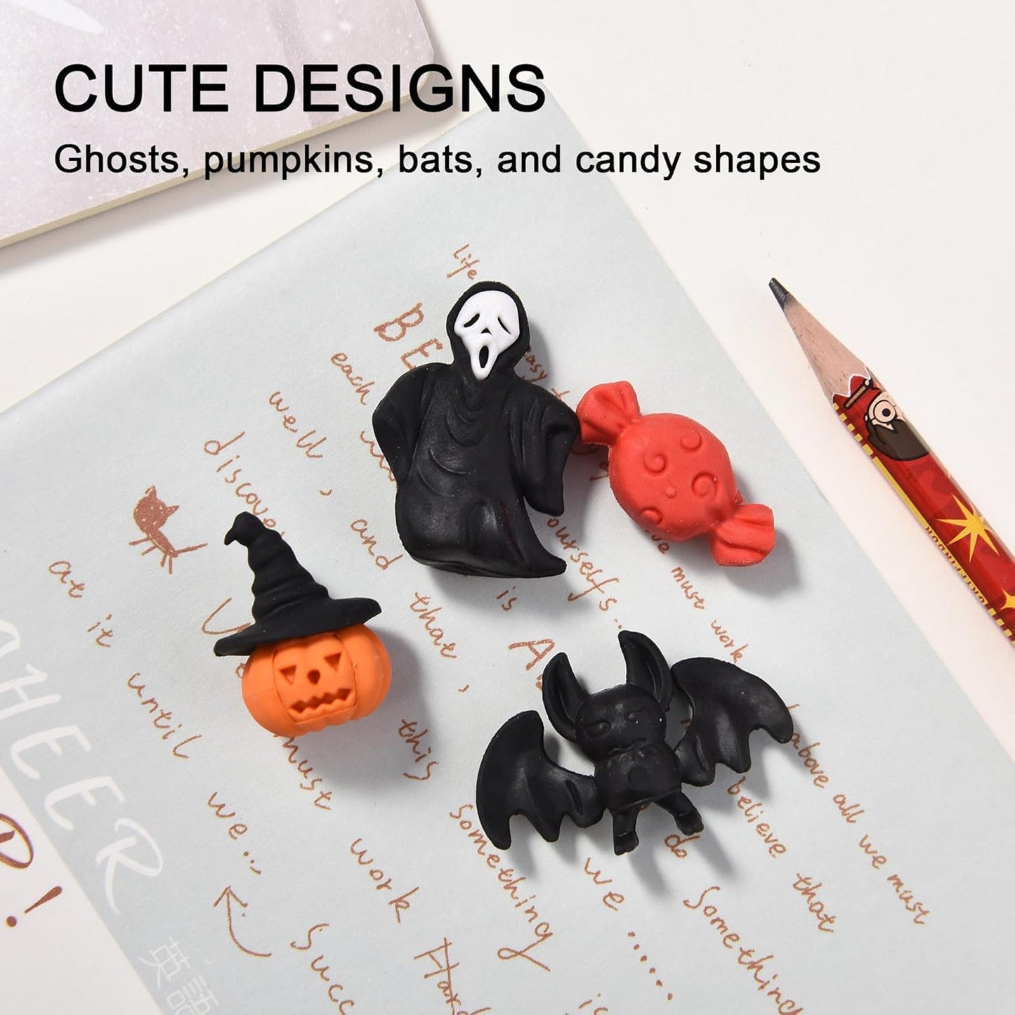 HILAZA 3D Halloween Erasers for Kids, 16Pcs Cute Pumpkin Ghost Bat Erasers Bulk for Goody Bag Filler Gifts Halloween Party Favors