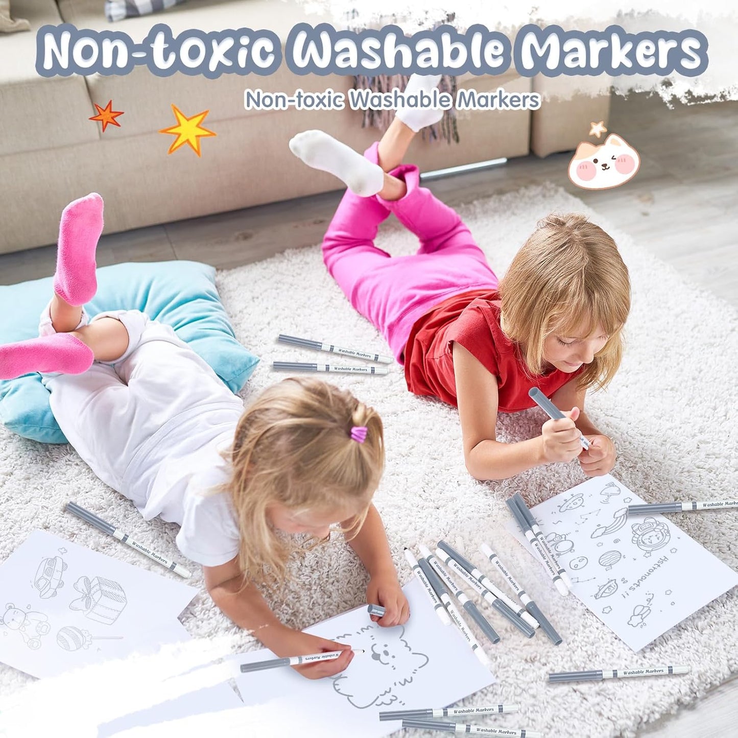 18 Pcs Line Washable Markers Bulk Grey Fine Tip Markers Set Coloring Thin Tip Drawing Washable Pen for Kids Art School Classroom Back to School Gender Reveal Party Supplies, Ages 6+