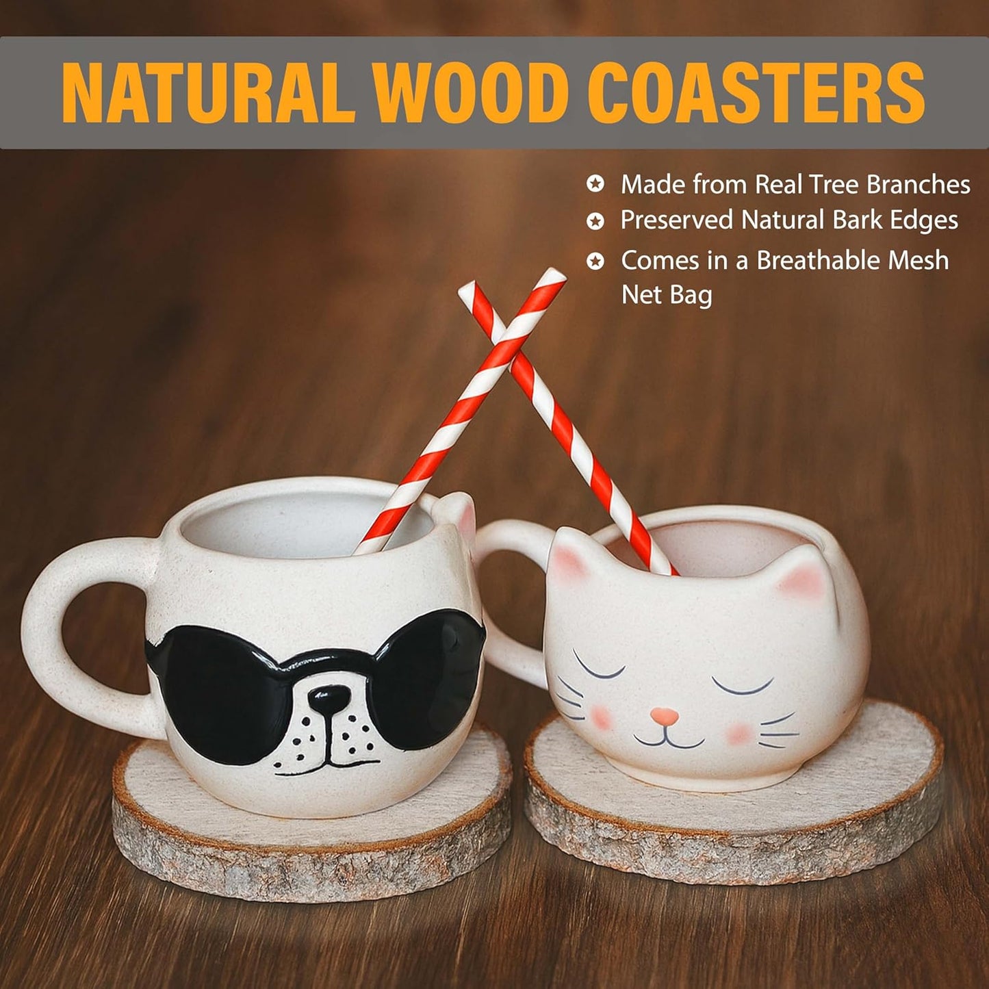 Wood Slices in Mesh Bag for Crafts DIY Projects Rustic Wedding Decorations Ornaments Coasters Tags Home Decor (White Washed)