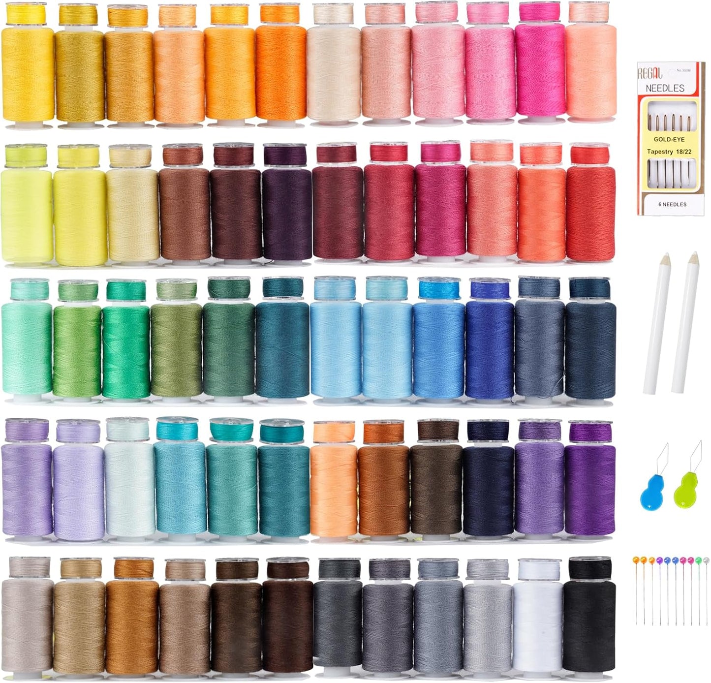 Thread for Sewing, 144 Pcs Bobbins Sewing Thread, 60 Colors Polyester Sewing Thread Spools, 500 Yard Prewound Bobbins Thread, Sewing Supplies for Beginners, Stitching, Travel, DIY