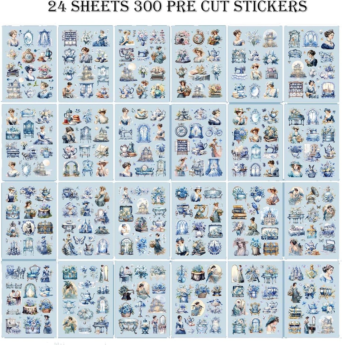 Vintage Ephemera Sticker 24 Sheets precut 300 washi Stickers Paper Journal Stickers for Adults People Junk Journal Sticker Book Scrapbooking Supplies