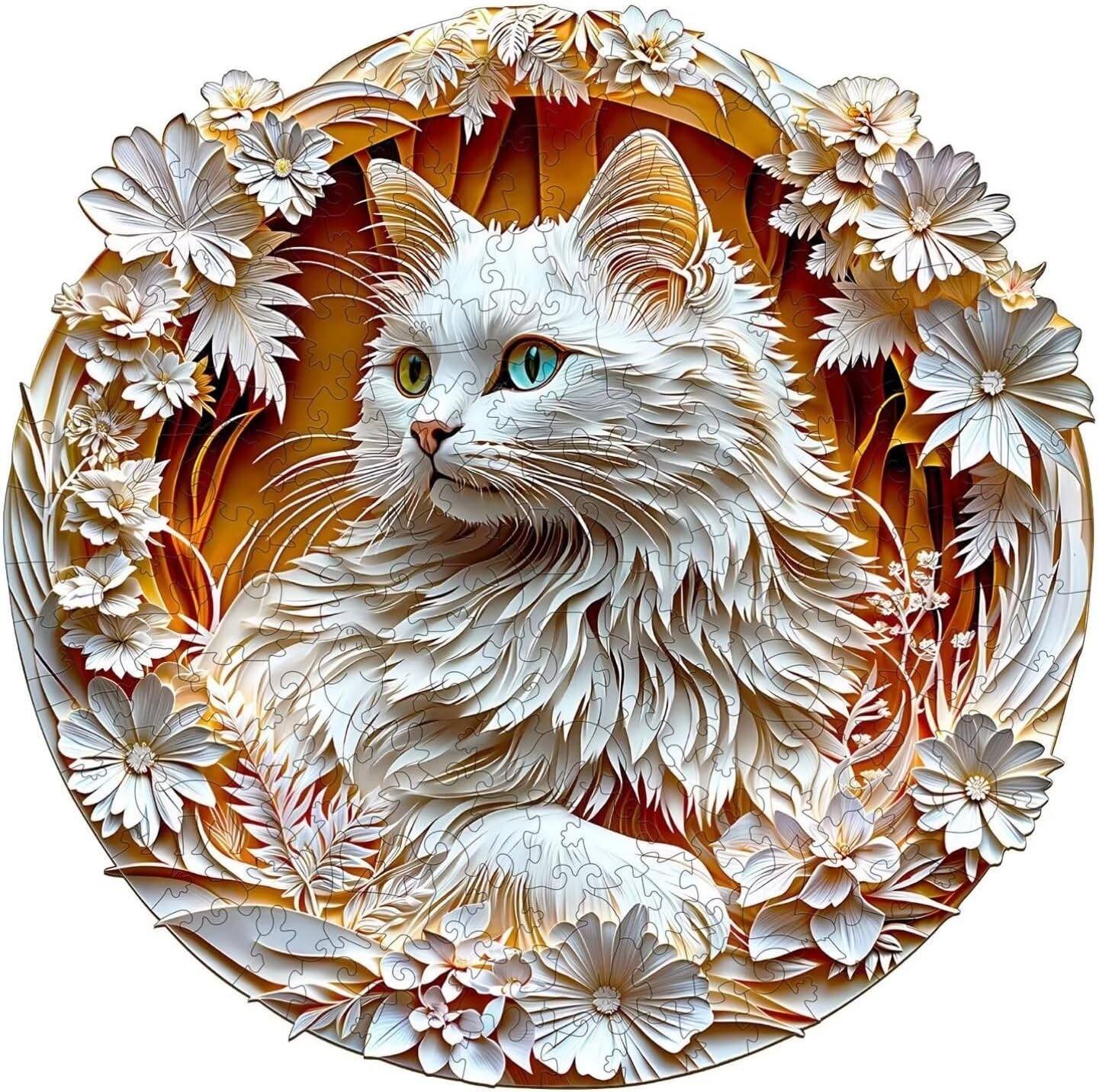 Wooden Puzzles Adults, 3D Cute Cat Wooden Puzzles 300 Pieces, Unique Animal Shaped Wood Challenging Jigsaw Puzzles Gifts for Adults, 13.4x13.4in