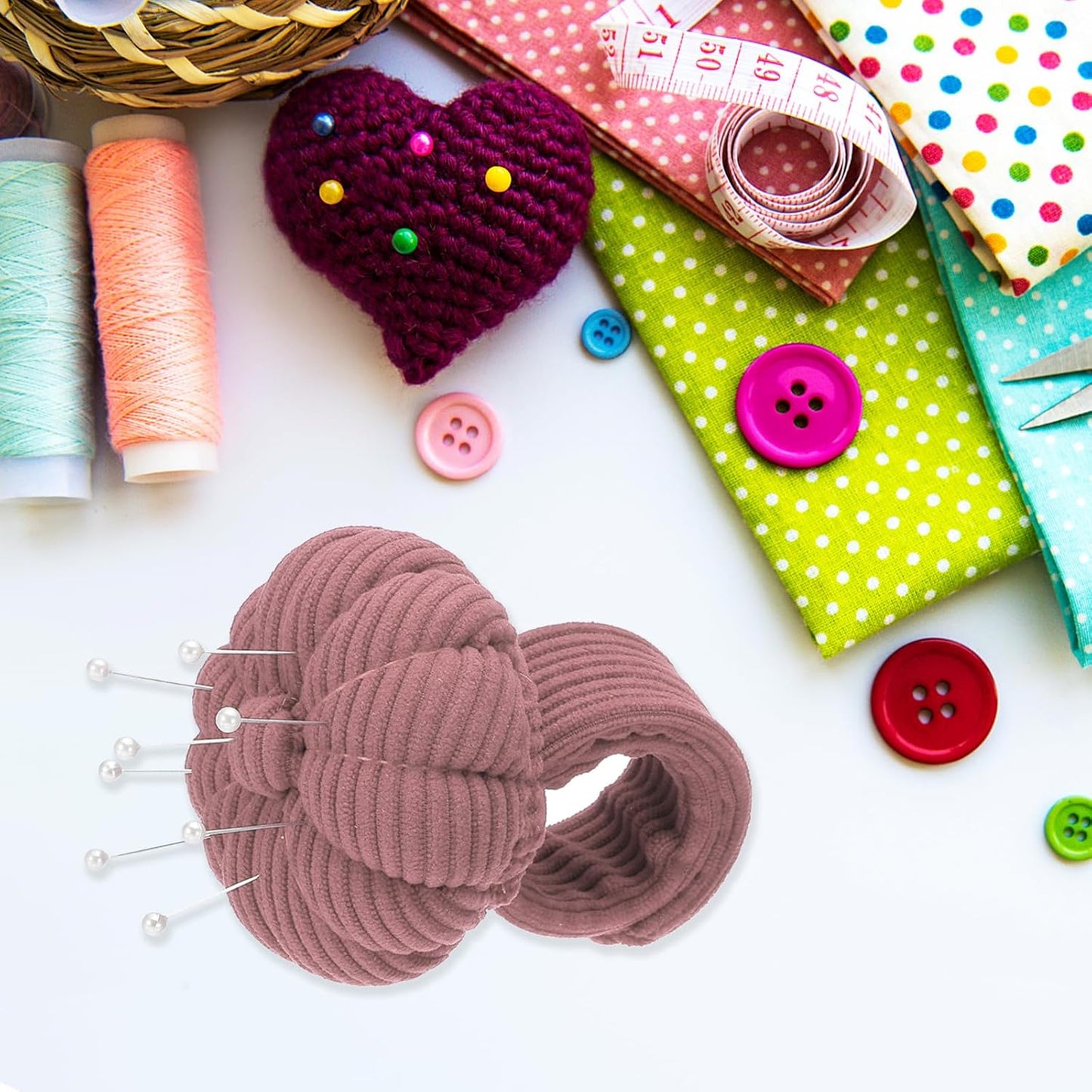 PATIKIL Wrist Pumpkin Pin Cushion, Snap Pin Cushion with Elastic Strap Ring Portable Embroidery Needle Pin Storage for Hand Craft Knitting, Pink