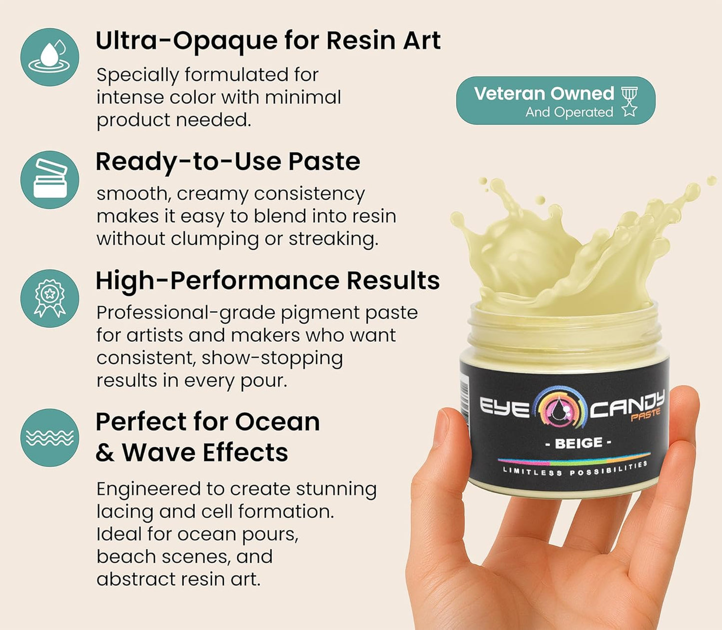 Eye Candy Beige Resin Pigment Paste Beige (2 oz/RAL 1001) | Epoxy Resin Art Paste | Highly Pigmented | Resin Art | Woodworking