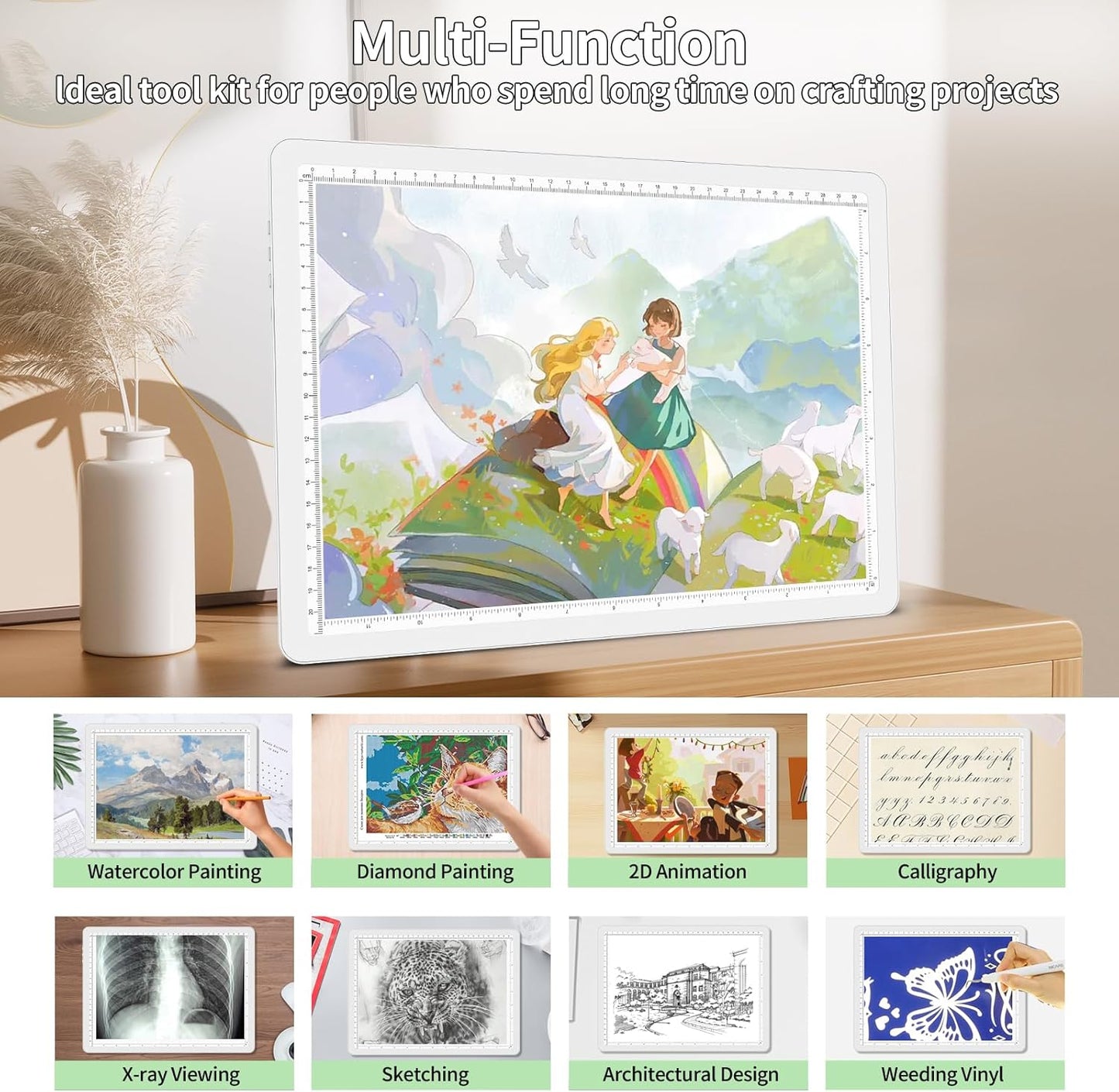 Phylosal Rechargeable A4 LED Light Pad for Diamond Painting, Ultra-Thin Magnetic Tracing Light Box for Drawing, Diamond Art Light Board with Side Button, Super Bright Light Table for Sketching (White)