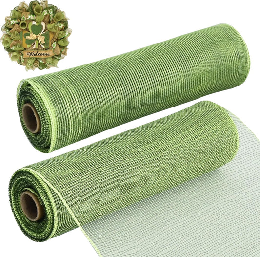 TONIFUL 2 Rolls 10 Inch Sage Green Decorative Mesh Ribbbon Rolls, Fabric Mesh for Mesh Wreath Supplies, Front Door Wreath Crafts Tree Decor Christmas NewYears Halloween Decoration (10 yds/roll)
