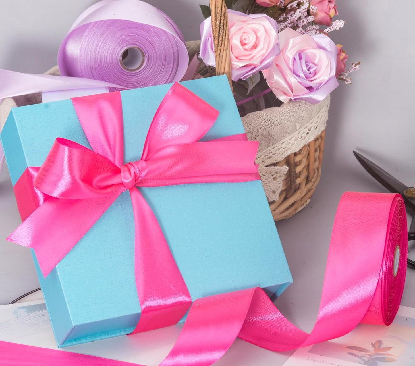 1 1/2 Inch Rose Red Solid Satin Ribbon, 50 Yards Craft Fabric Ribbon for Gift Wrapping Floral Bouquets Wedding Party Decoration