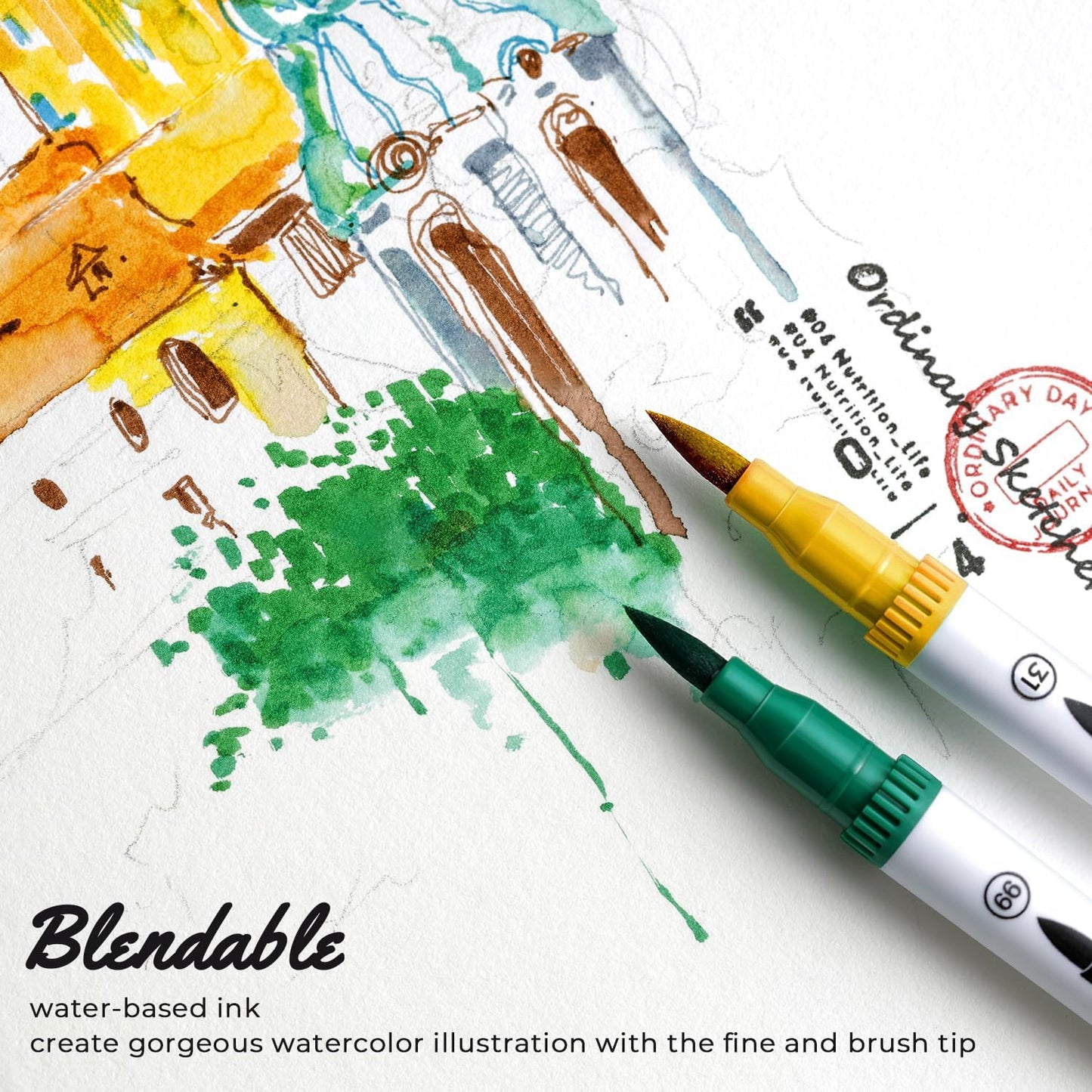 Ohuhu Markers for Adult Coloring Books No Bleeding 120 Colors Coloring Markers Water-based Dual Tips Fineliner & Brush Drawing Pens Art Pens for Kids Adults Sketch Journal - Maui - White