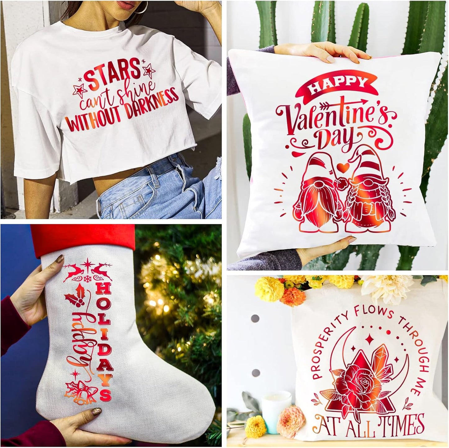 VINYL FROG Holographic HTV Vinyl Roll 12" x5ft Red Metallic Heat Transfer Vinyl Iron on Vinyl Easy to Cut & Weed DIY Heat Press Design for T-Shirts