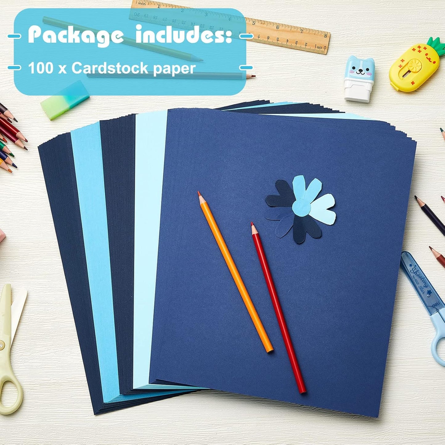 Sinmoe 100 Sheets 5 Shades Cardstock Paper 8.5 x 11 Inches 180gsm Solid Core Printer Paper for Scrapbooking DIY Arts Crafts Making Office Home Supplies(Blue Series)